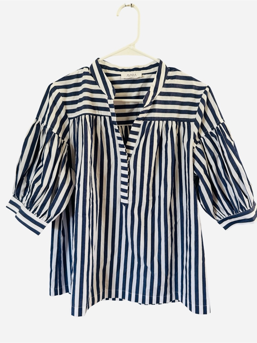Avara Pinch Charlie Navy & White  Beach Nautical Stripe Cotton Top size Medium